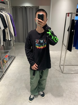 「アイテム（Tシャツ/カットソー、ブラック系）」を使った、Sekidaiさん（メンズ・165cm）の夏コーディネート