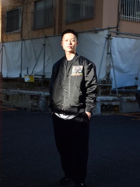 「アイテム（スタジャン）」を使った、Sekidaiさん（メンズ・165cm）の夏コーディネート