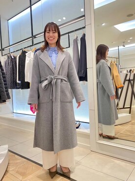 「NOLLEY’S Sophi（ノーリーズソフィ）のアイテム（ノーカラーコート）」を使った、もーりーさん（レディース・164cm）の冬コーディネート