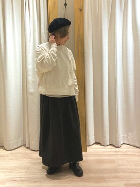 「スエット」｜「アイテム（ハンチング/ベレー帽）」を使った、minponさん（レディース・150cm）の冬コーディネート