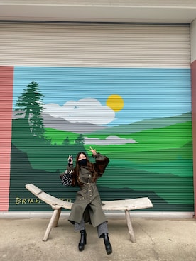 「MURUA（ムルーア）のアイテム（ジャケット/アウター、グリーン系）」を使った、江川英龍のフランスパンさん（レディース・159cm）の冬コーディネート