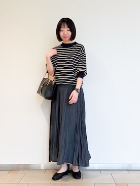 「ITEMS URBANRESEARCH（アイテムズ アーバンリサーチ）の『洗濯可』ソウバリボリュームスリーブニット（ニット/セーター、ブルー系）」を使った、くろみーさん（レディース・168cm）の夏コーディネート