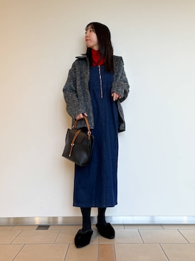 「冬の差し色コーデ」｜「アイテム（ワンピース/ドレス）」を使った、くろみーさん（レディース・168cm）の冬コーディネート