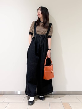 「大人可愛い、シンプル」｜「アイテム（オールインワン・サロペット）」を使った、くろみーさん（レディース・168cm）の春コーディネート