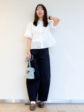「ブラウスコーデ」｜「アイテム（ローファー）」を使った、くろみーさん（レディース・168cm）の夏コーディネート