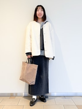 「アイテム（ノーカラージャケット）」を使った、くろみーさん（レディース・168cm）の冬コーディネート