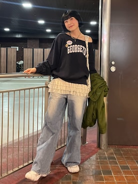 「アイテム（チュニック）」を使った、manaさん（レディース・166cm）の冬コーディネート