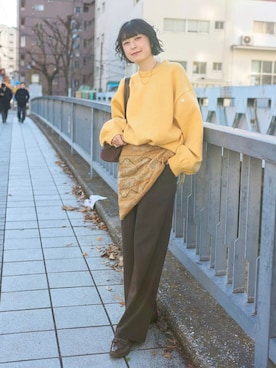 「アイテム（ストール/ショール）」を使った、manaさん（レディース・166cm）の冬コーディネート