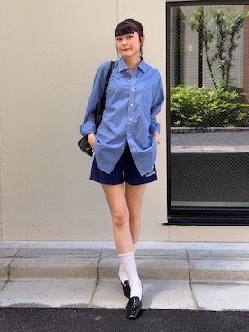 「Mili affinity（ミリアフィニティー）のローファーミュールスクエアパンプス（パンプス、ブラック系）」を使った、manaさん（レディース・166cm）の春コーディネート