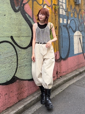 「Dr. Martens（ドクターマーチン）のDr. Martens/ドクターマーチン ANISTONE HI リガー ブーツ 32199001（ブーツ、ブラック系）」を使った、manaさん（レディース・166cm）の夏コーディネート