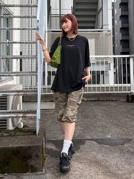 「JORDAN BRAND（ジョーダンブランド）のジョーダン フライト エッセンシャル メンズ オーバーサイズド パッチ Tシャツ / Jordan Flight Essentials Men's Oversized Patch T-Shirt IO0034-010 Black（Tシャツ/カットソー、ブラック系）」を使った、manaさん（レディース・166cm）の夏コーディネート