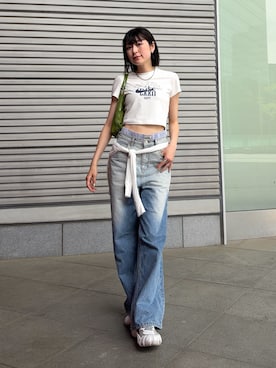 「NIKE（ナイキ）のナイキ スポーツウェア チル ニット ウィメンズ スリム クロップド Tシャツ / Nike Sportswear Chill Knit Women's Slim Cropped T-Shirt IR7841-133 Sail（Tシャツ/カットソー、ベージュ系）」を使った、manaさん（レディース・166cm）の春コーディネート