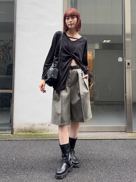「Dr. Martens（ドクターマーチン）のDr. Martens/ドクターマーチン ANISTONE HI リガー ブーツ 32199001（ブーツ、ブラック系）」を使った、manaさん（レディース・166cm）の夏コーディネート