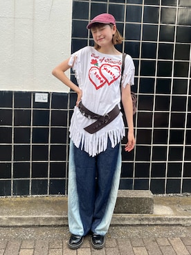 「アイテム（ハンチング/ベレー帽）」を使った、manaさん（レディース・166cm）の夏コーディネート