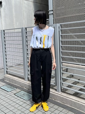「アイテム（カーゴパンツ）」を使った、manaさん（レディース・166cm）の夏コーディネート