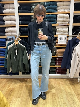 「アイテム（ノーカラージャケット）」を使った、manaさん（レディース・166cm）の秋コーディネート