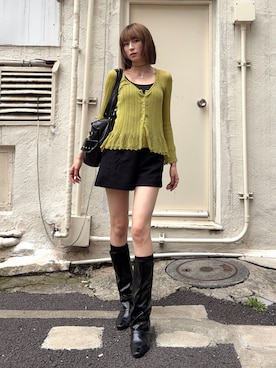 「EVOL（イーボル）の【EVOL】フレアワイドシャフトロングブーツ IX5497（ブーツ、ブラック系）」を使った、manaさん（レディース・166cm）の秋コーディネート
