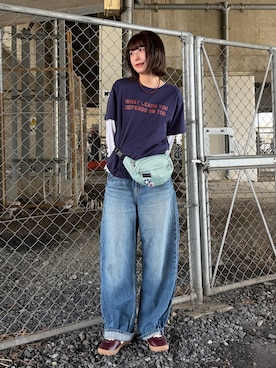 「PILIT（ピリット）のカラフルコンパクトTee（Tシャツ/カットソー、ブルー系）」を使った、manaさん（レディース・166cm）の夏コーディネート