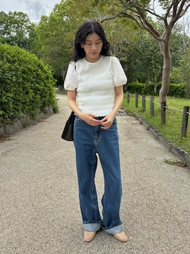 「TODAYFUL（トゥデイフル）の【TODAYFUL/トゥデイフル】Cary's Denim/キャリーズデニム（デニムパンツ、ブルー系）」を使った、eriさん（レディース・163cm）の夏コーディネート