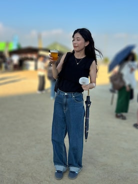 「andme（アンドミー）の【新色追加】コットン天竺ノースリーブトップス（Tシャツ/カットソー）」を使った、eriさん（レディース・163cm）の秋コーディネート