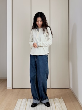 「ワッフルクルーネックＴ」｜「アイテム（パンツ）」を使った、eriさん（レディース・163cm）の秋コーディネート