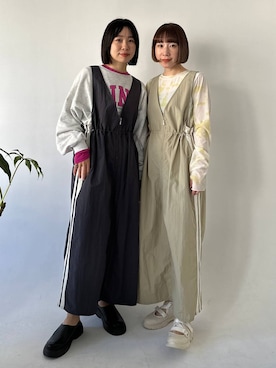 「着痩せ」｜「アイテム（ジャンパースカート）」を使った、ウノさん（レディース・156cm）の冬コーディネート