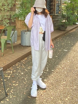 「Abercrombie&Fitch（アバークロンビーアンドフィッチ）のアイテム（スウェットパンツ）」を使った、Risaさん（レディース・157cm）の夏コーディネート