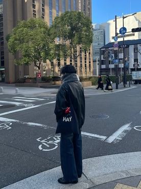 「アイテム（トートバッグ）」を使った、Yさん（メンズ・166cm）の秋コーディネート