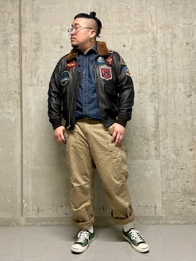 「タックイン」｜「アイテム（ミリタリージャケット）」を使った、Ruminaさん（メンズ・183cm）の秋コーディネート