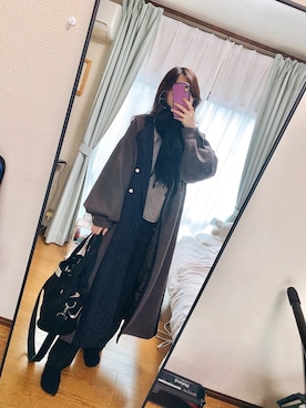 「notch.（ノッチ）のアイテム（ノーカラーコート）」を使った、SHIHOさん（レディース・165cm）の冬コーディネート
