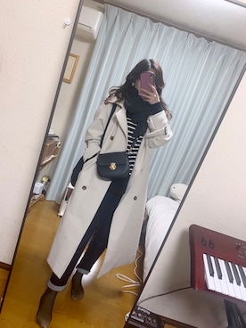 「ボーダーニット」｜「アイテム（トレンチコート）」を使った、SHIHOさん（レディース・165cm）の冬コーディネート