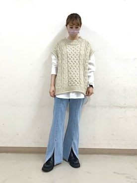 「フレアデニム」｜momoさん（レディース・155cm）の冬コーディネート