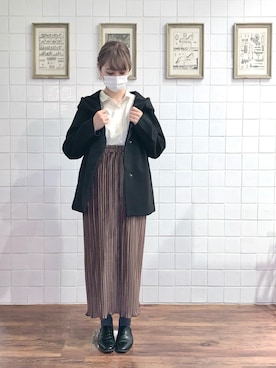 「ベロアスカート」｜「アイテム（その他アウター）」を使った、momoさん（レディース・155cm）の冬コーディネート