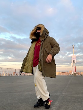 「AVIREX（アヴィレックス）のアイテム（モッズコート）」を使った、ざきさん（メンズ・171cm）の冬コーディネート