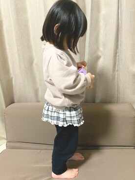 「petit main（プティマイン）のアイテム（スウェット）」を使った、もりりさん（キッズ・80cm）の冬コーディネート