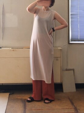 裾上げテープ付 セルフお直しピンタックストレッチワイドパンツを使った人気ファッションコーディネート Wear