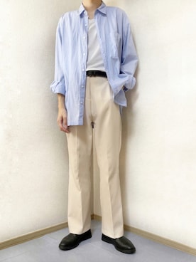 「WHO'S WHO gallery（フーズフーギャラリー）のフレアプレススラックスパンツ（スラックス、ホワイト系）」を使った、Haさん（メンズ・168cm）の秋コーディネート
