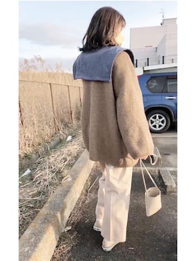 「チョコ色に染まれ」｜「アイテム（ノーカラージャケット）」を使った、ｐａｎさん（レディース・170cm）の冬コーディネート