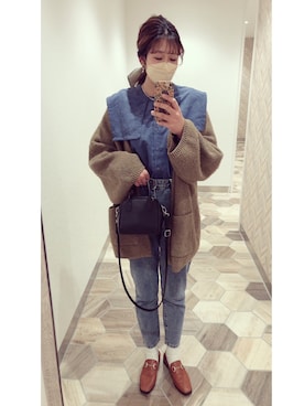 「select MOCA（セレクトモカ）の柔らかく履きやすいフェイクレザーゴールドビット付きローファー（ローファー）」を使った、ｐａｎさん（レディース・170cm）の冬コーディネート