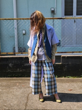 「柄×柄」｜「アイテム（シャツワンピース）」を使った、oddity_plusさん（レディース・161cm）の秋コーディネート