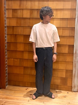 「UNIQLO（ユニクロ）のワイドフィットカーブジーンズ（デニムパンツ、ブルー系）」を使った、yujiroさん（メンズ・173cm）の夏コーディネート