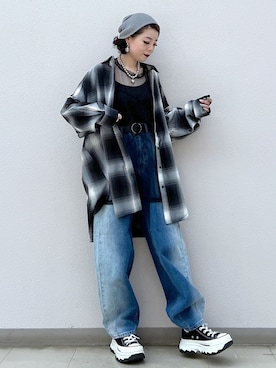 「PAGEBOY（ページボーイ）のオンブレチェックルーズシャツ（シャツ/ブラウス）」を使った、SHIZUKA❁⃘*.ﾟさん（レディース・160cm）の秋コーディネート