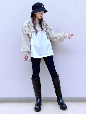 「PBLIM（ページボーイリム）のPAGEBOYLIM/ロゴ刺繍バケットハット2（ハット）」を使った、SHIZUKA❁⃘*.ﾟさん（レディース・160cm）の秋コーディネート