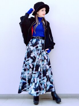 「ハイネックニット」｜「アイテム（MA-1）」を使った、SHIZUKA❁⃘*.ﾟさん（レディース・160cm）の秋コーディネート