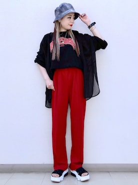 「Tシャツ/カットソー」｜「アイテム（アクセサリー）」を使った、SHIZUKA❁⃘*.ﾟさん（レディース・160cm）の夏コーディネート