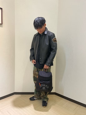 「AVIREX（アヴィレックス）のアイテム（ライダースジャケット）」を使った、Yu OTSUKAさん（メンズ・176cm）の秋コーディネート