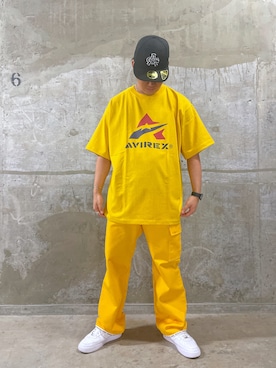 「アイテム（カーゴパンツ、イエロー系）」を使った、Yu OTSUKAさん（メンズ・176cm）の夏コーディネート