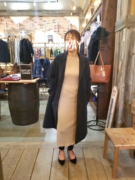 「Chillfar（チルファー）のアイテム（ステンカラーコート）」を使った、meeさん（レディース・156cm）の冬コーディネート
