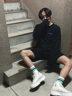 「Adoon plain（アドーンプレーン）のアイテム（Tシャツ/カットソー）」を使った、ソウマさん（メンズ・173cm）の夏コーディネート