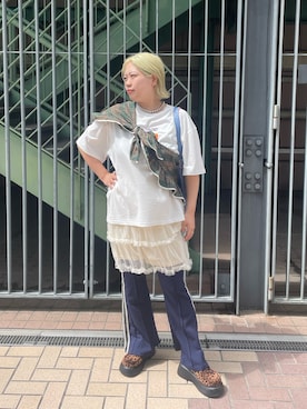 「アイテム（バンダナ/スカーフ）」を使った、ルキさん（レディース・165cm）の夏コーディネート
